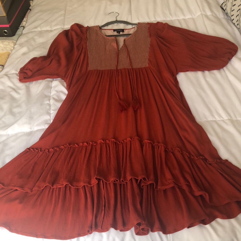 Women's Brick Red Tiered Boho Dress